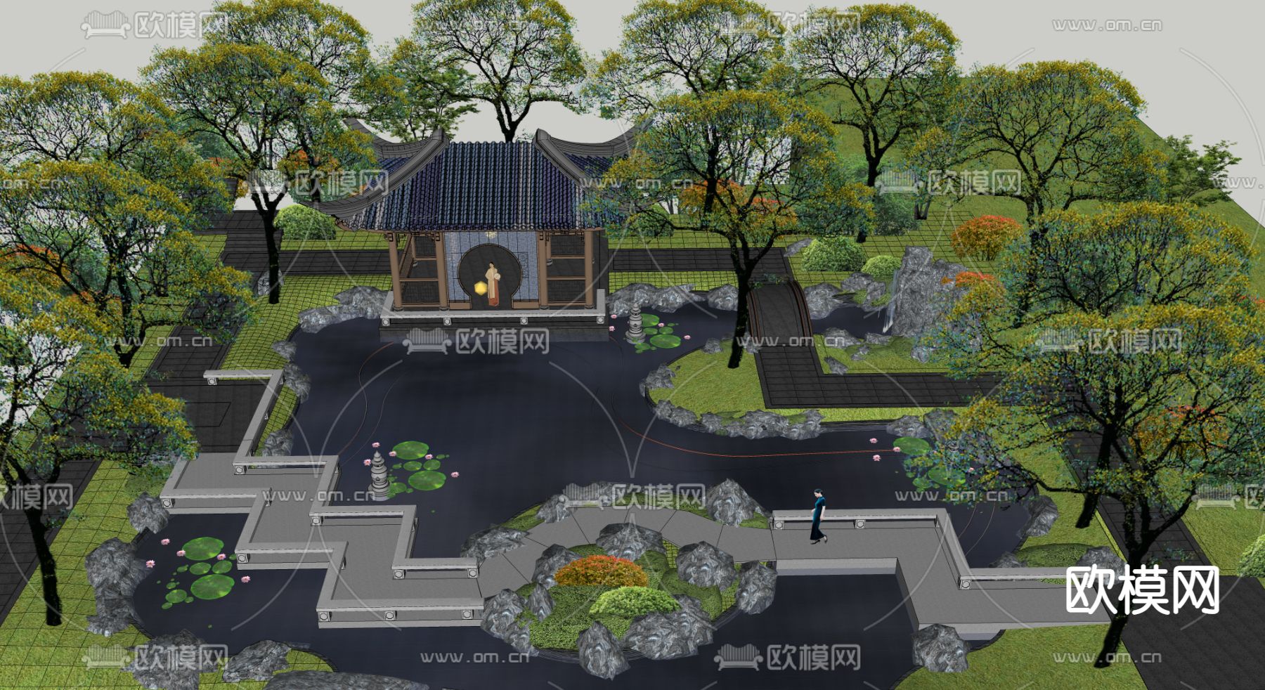 中式山水园 亭子su模型下载（渲染图3）