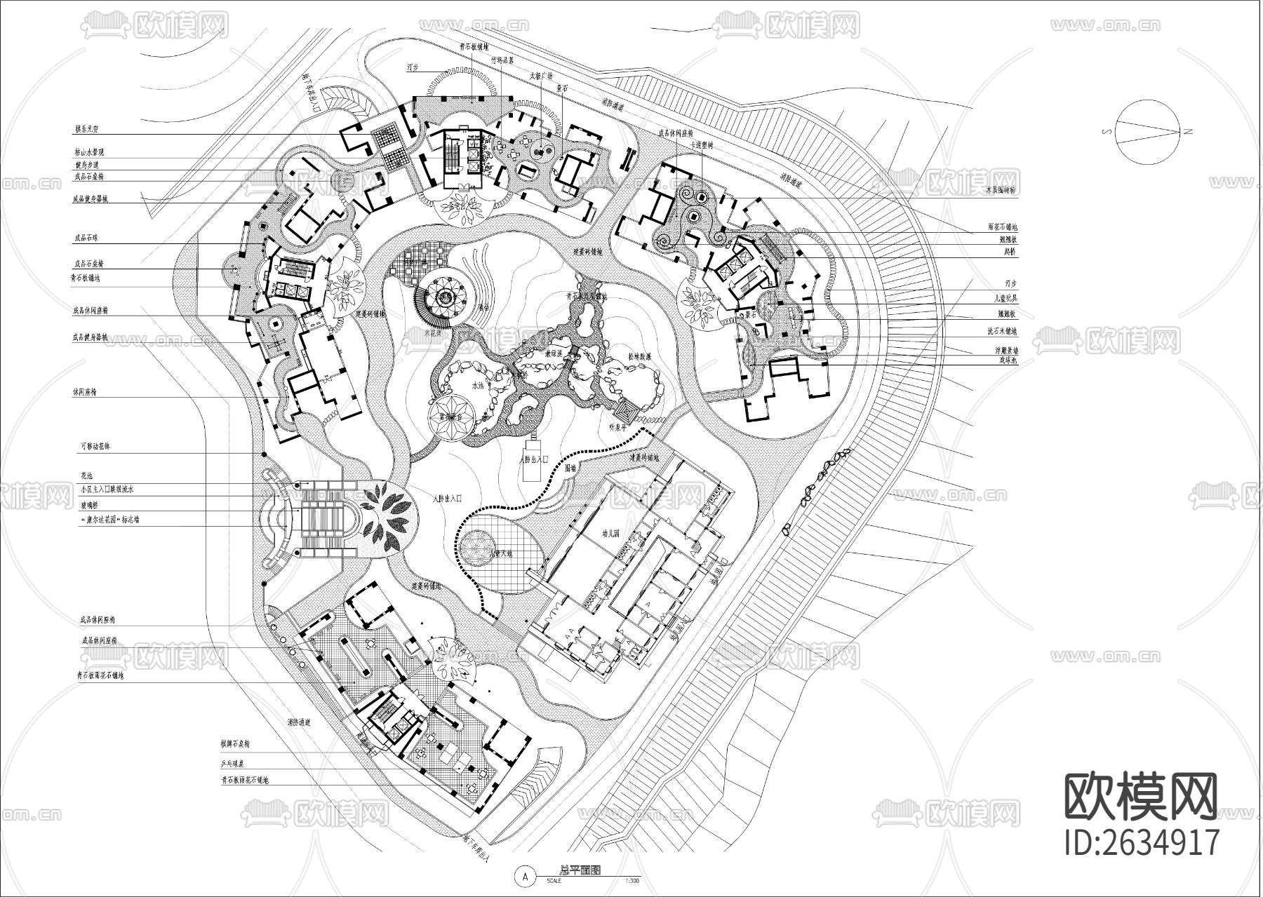 深圳某高层小区架空层cad施工图下载（渲染图2）