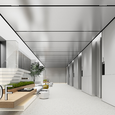  现代电梯厅 走廊过道su模型 