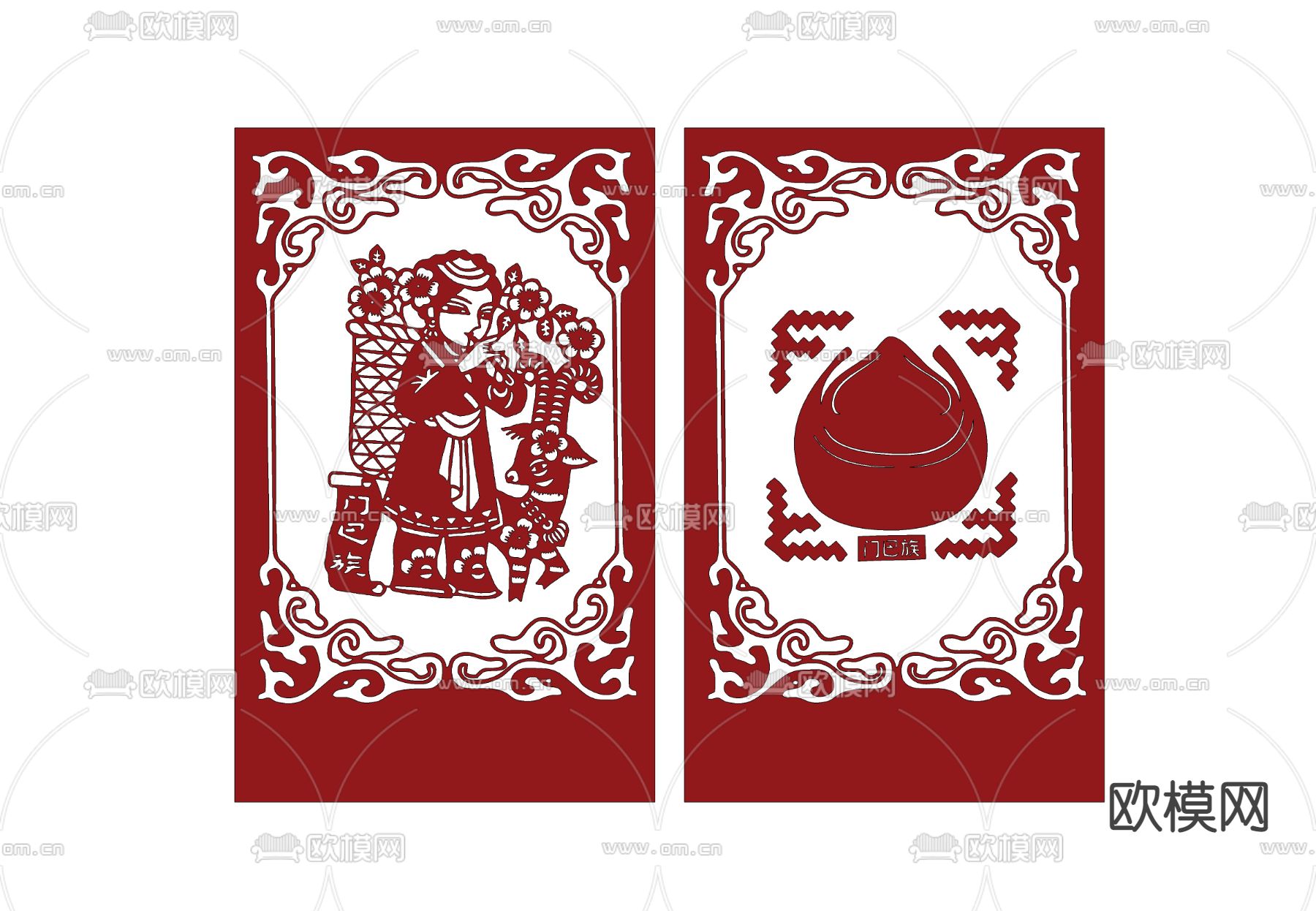 中式窗花 剪纸su模型下载