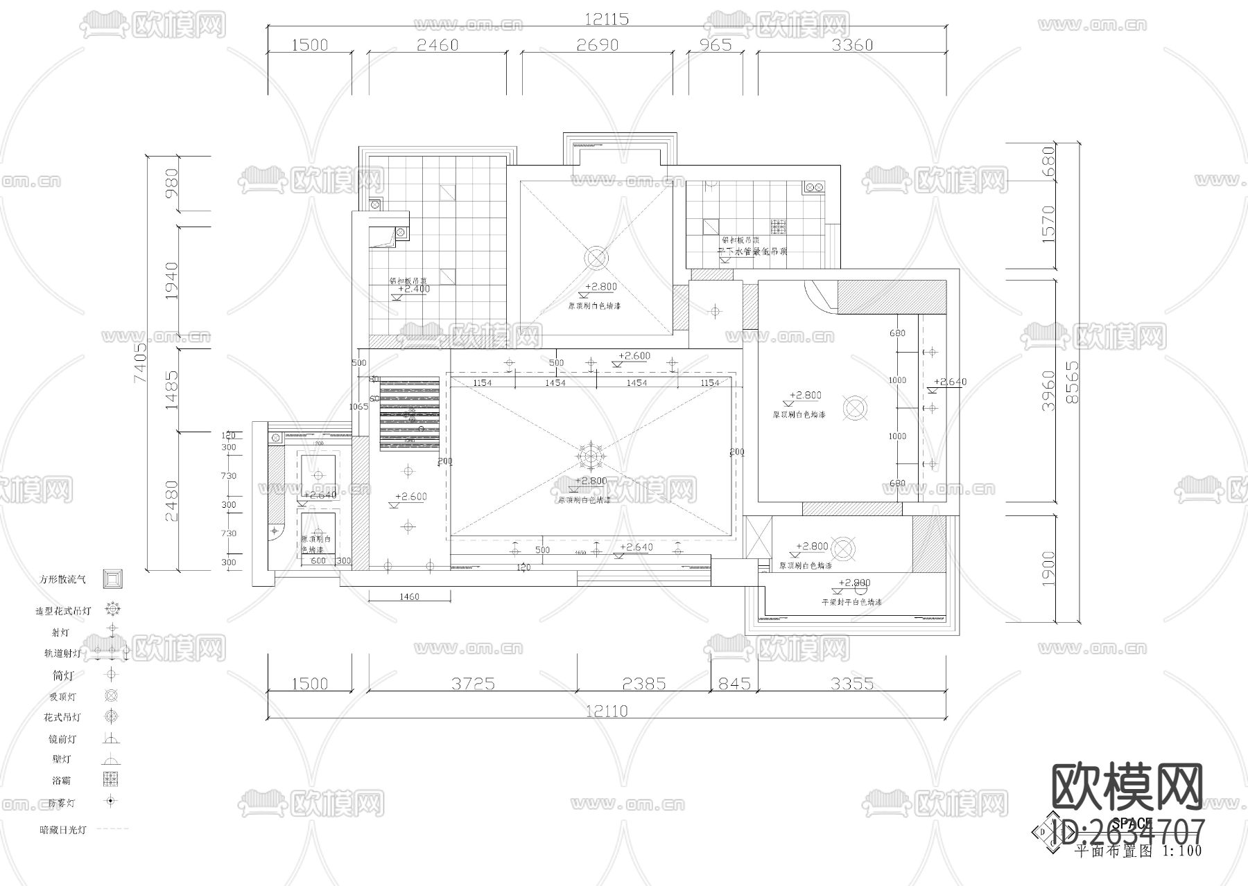 黑白风两居室CAD施工图下载（渲染图4）