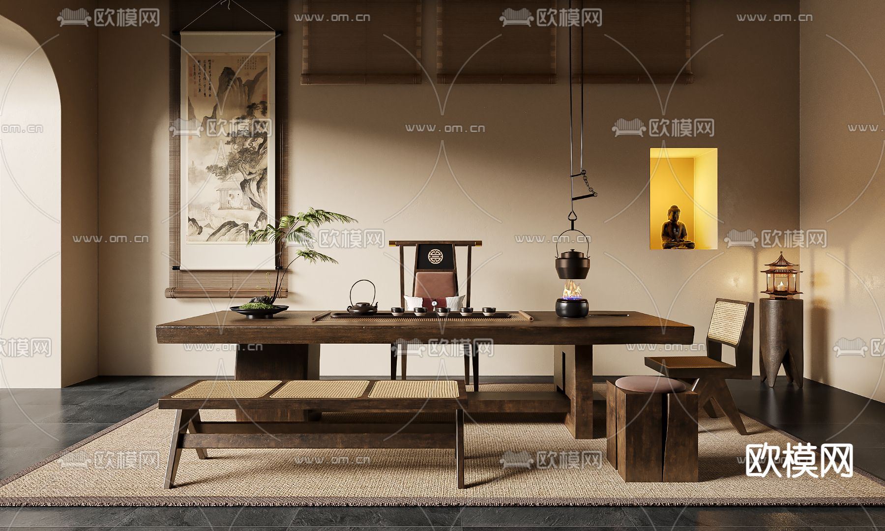 侘寂风茶室3d模型下载（渲染图1）