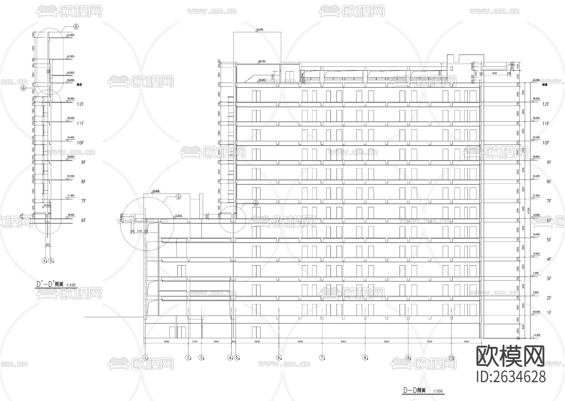 大学综合办公楼CAD施工图下载（渲染图7）