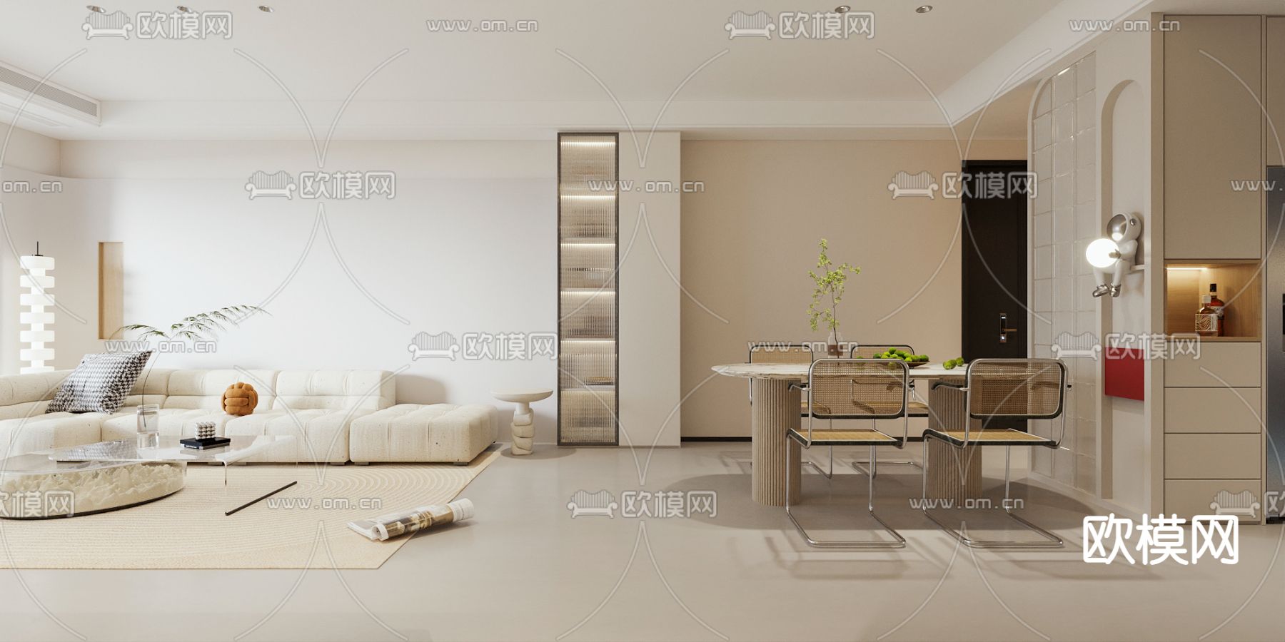 侘寂风客厅 餐厅3d模型下载（渲染图1）