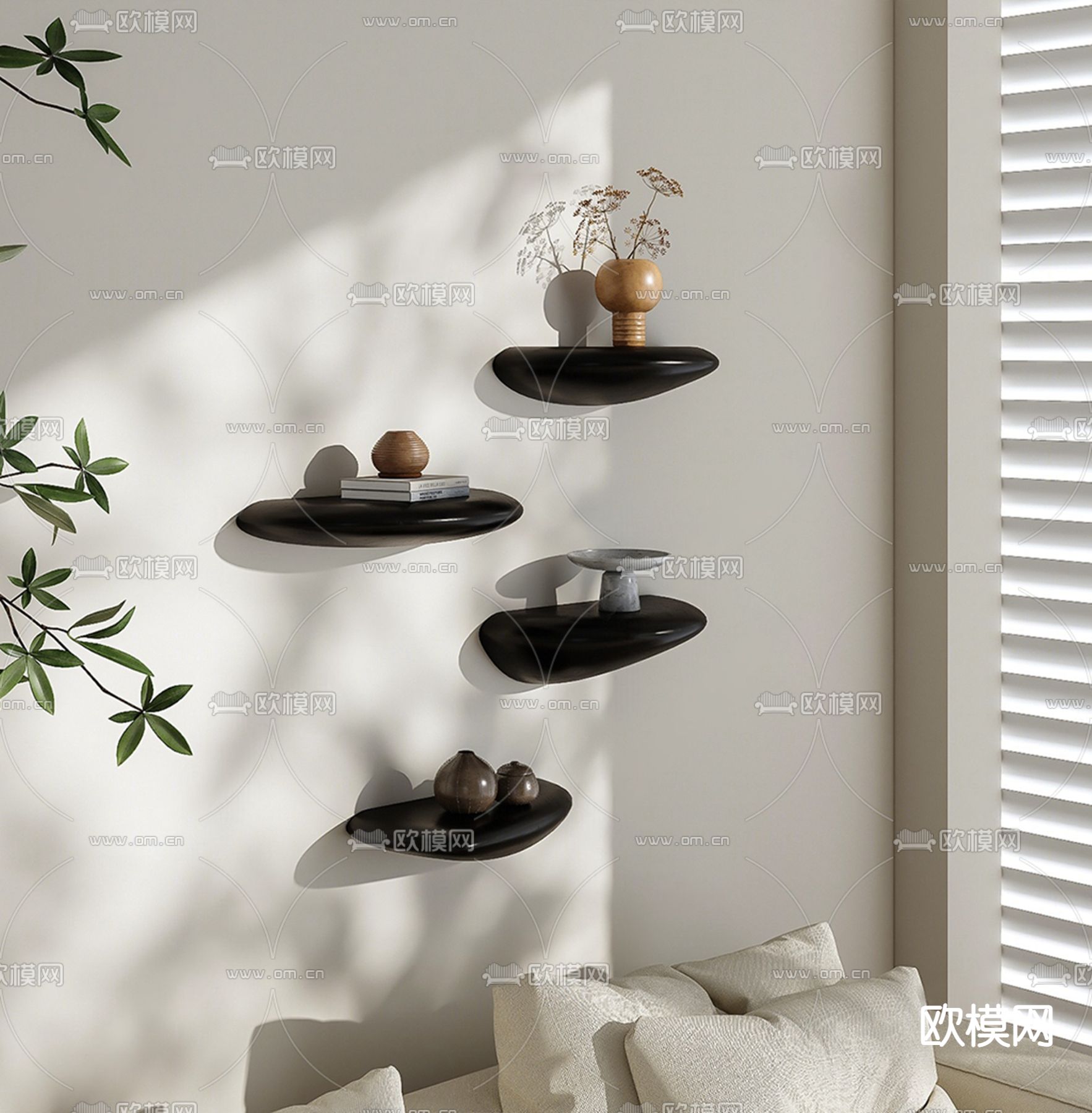 奶油风壁架su模型下载（渲染图1）