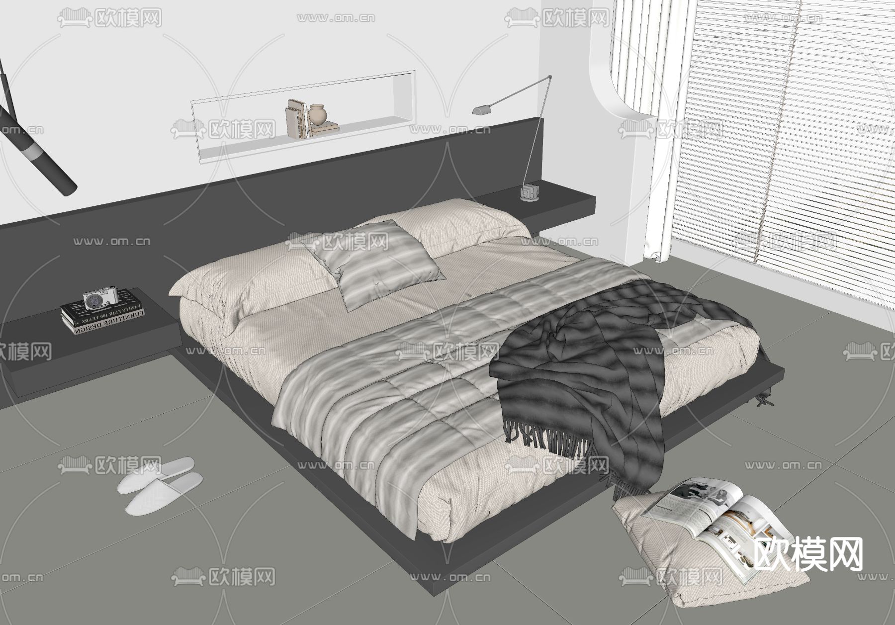 现代悬浮双人床su模型下载（渲染图2）