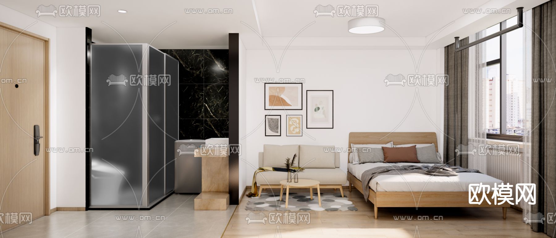 现代单身公寓su模型下载（渲染图1）