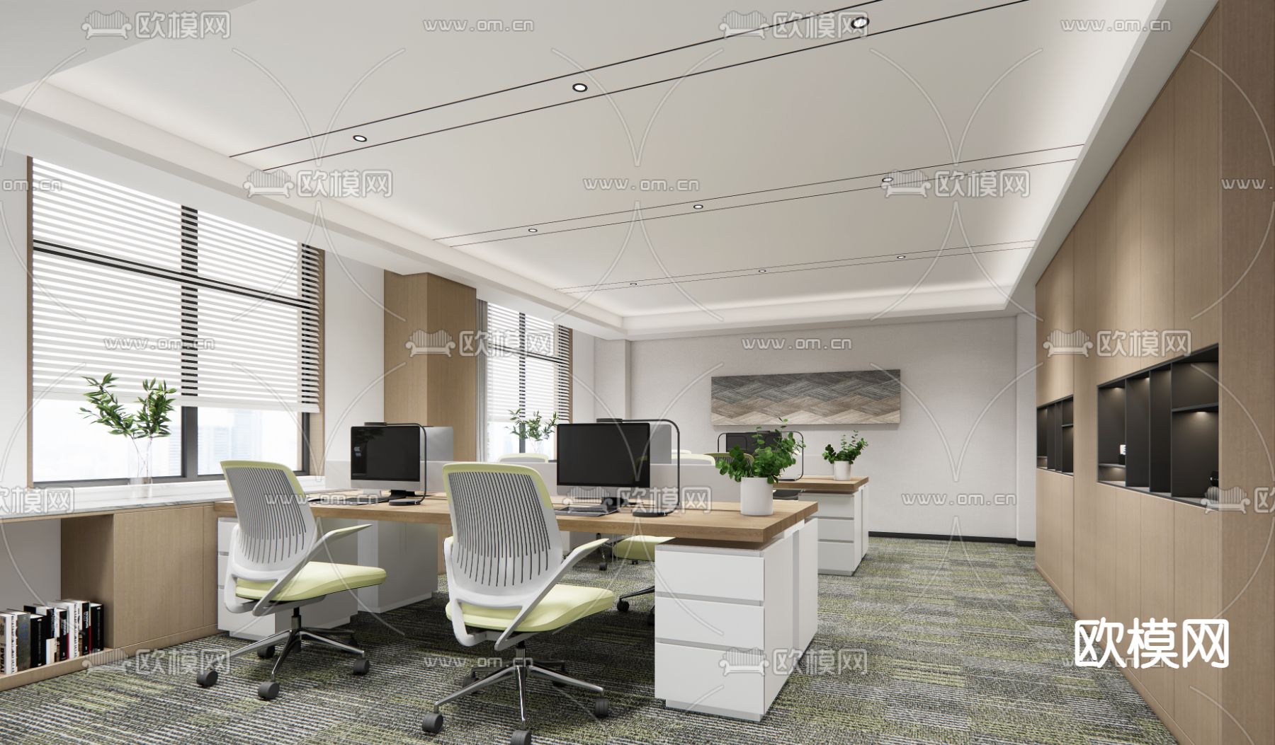 现代公共办公区su模型下载（渲染图1）
