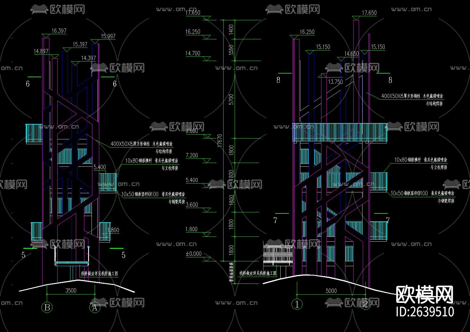 观光塔CAD节点大样下载（渲染图1）