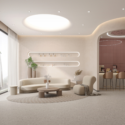  奶油风美容院su模型 