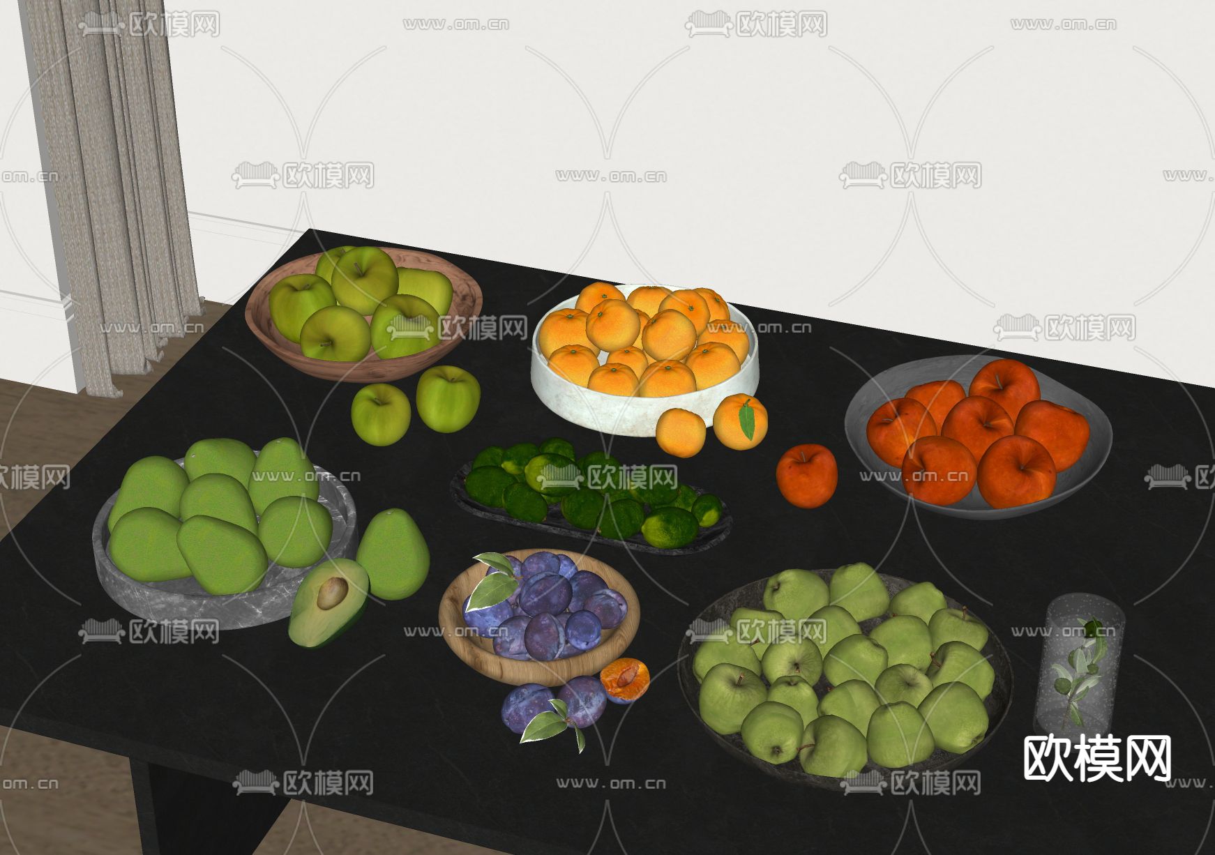 现代果盘 橙子su模型下载（渲染图2）