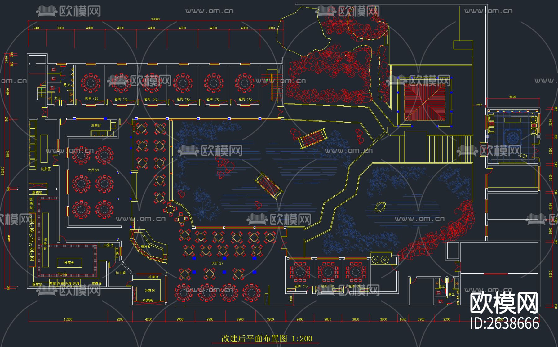 182套餐饮空间CAD施工图下载（渲染图7）