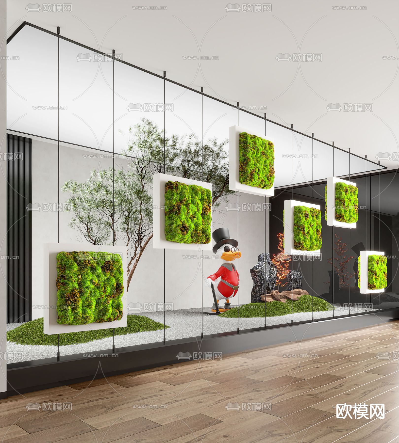 现代植物墙 植物堆su模型下载（渲染图1）