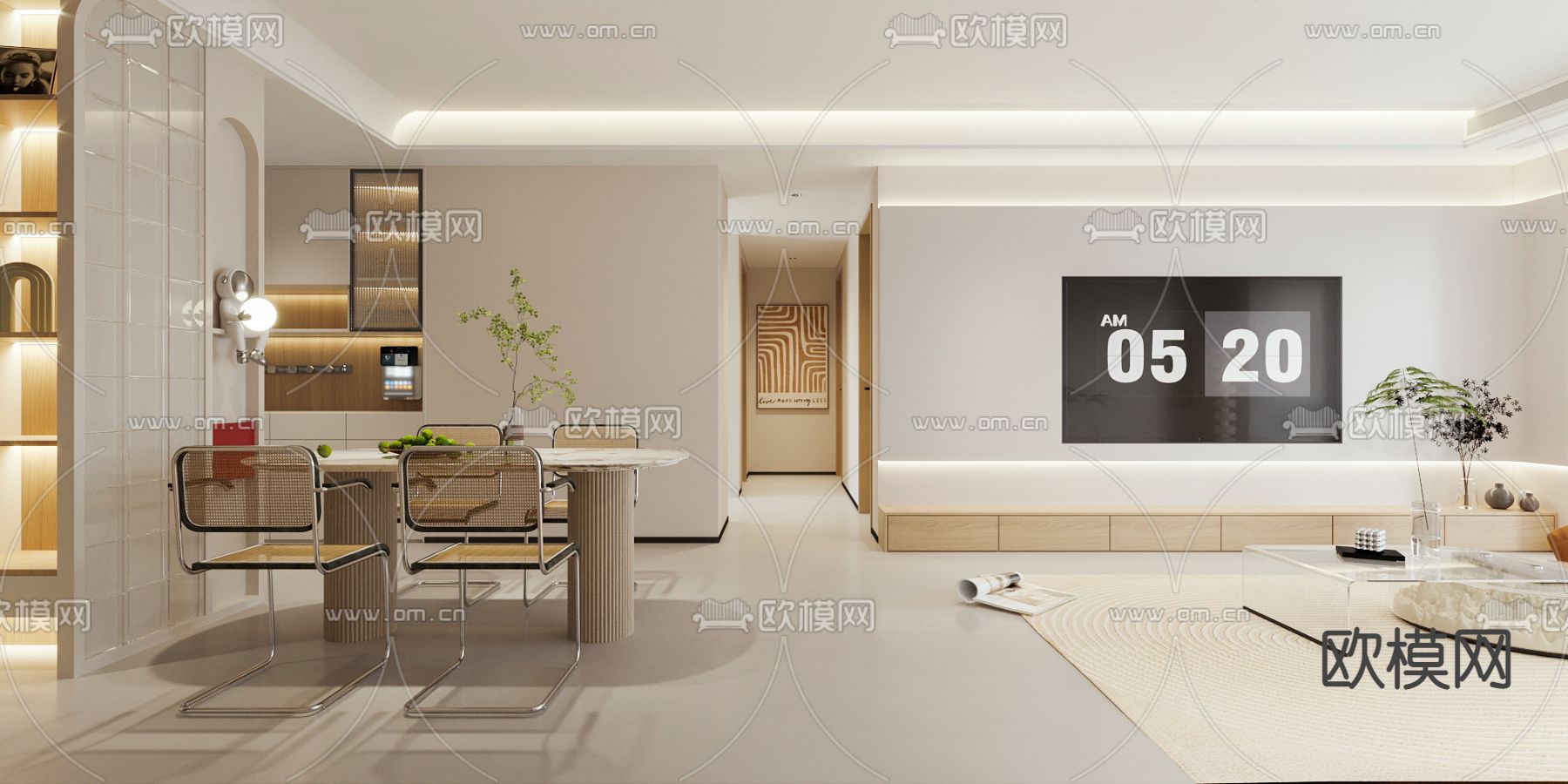 侘寂风客厅 餐厅3d模型下载（渲染图2）