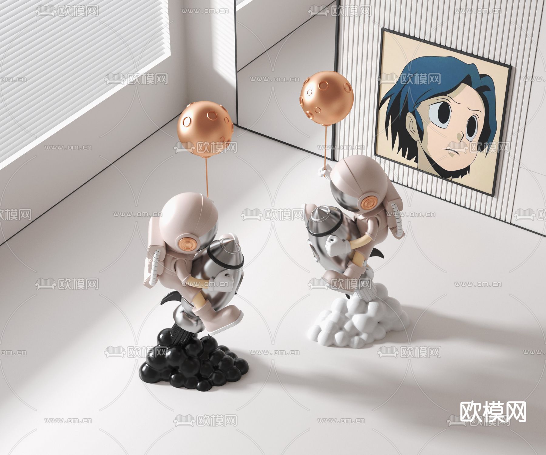 宇航员雕塑 潮玩 公仔3d模型下载