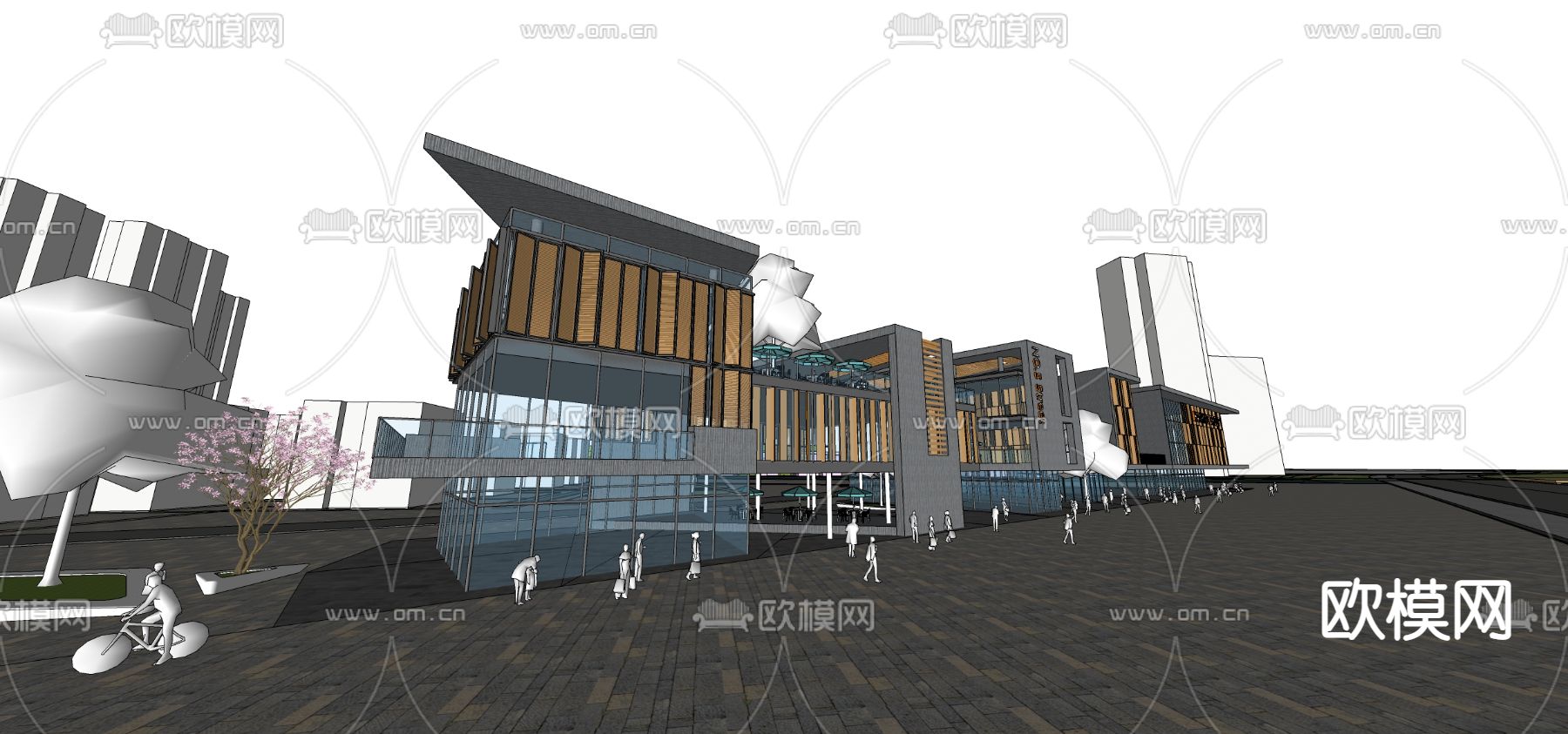 现代商业街su模型下载（渲染图2）