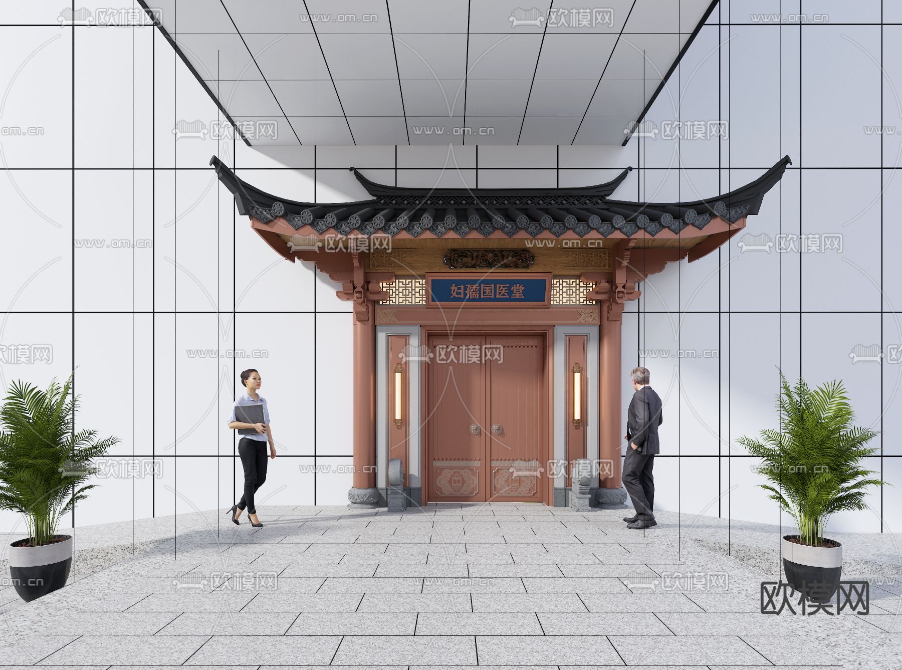 中式大门门面 门头3d模型下载