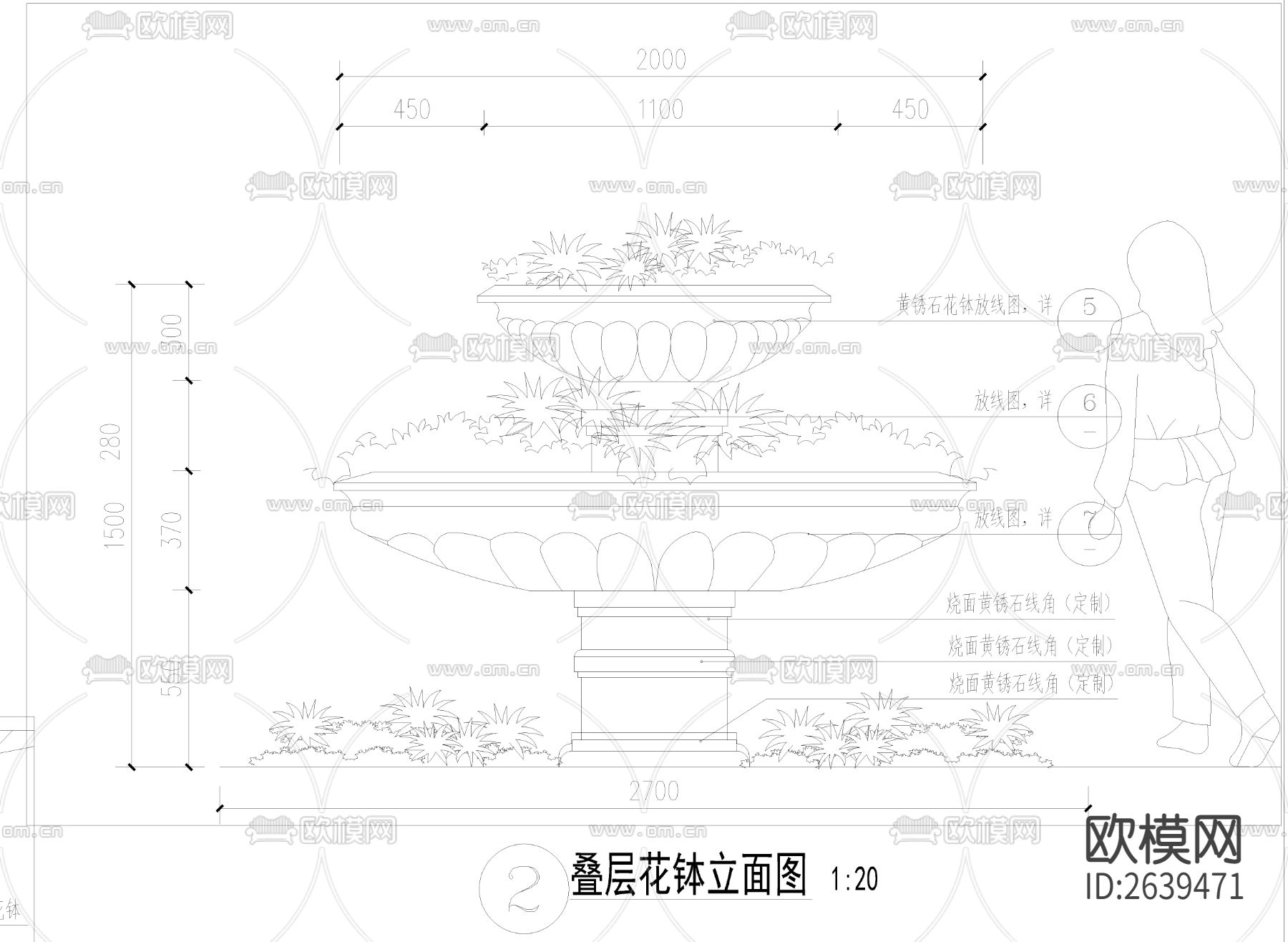 欧式花钵CAD节点大样下载（渲染图2）