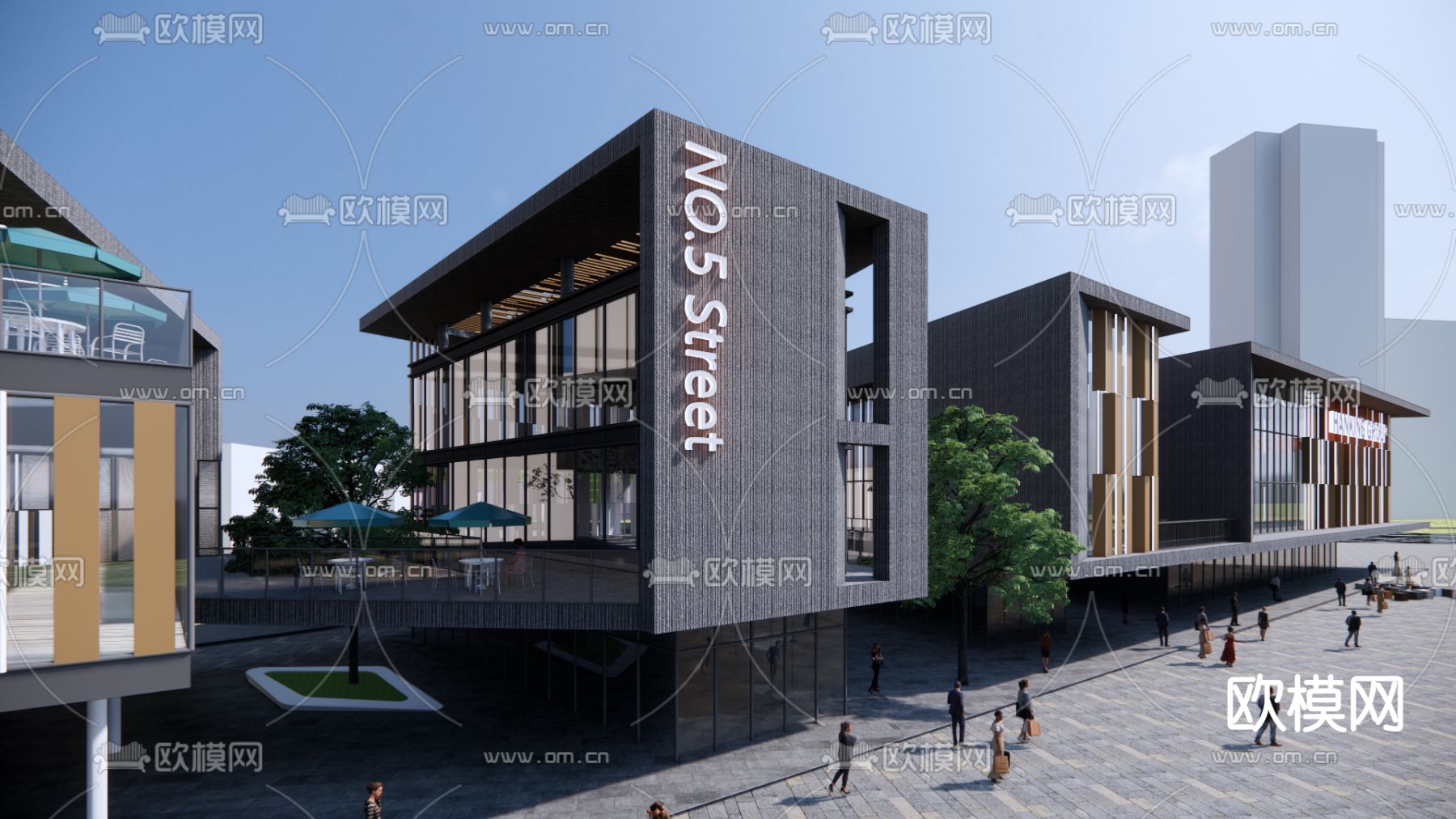 现代商业街su模型下载（渲染图1）
