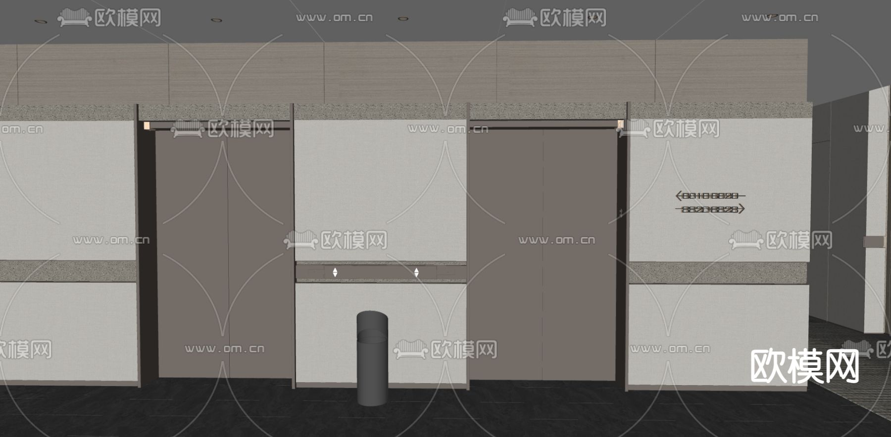 现代电梯间 电梯厅su模型下载（渲染图2）