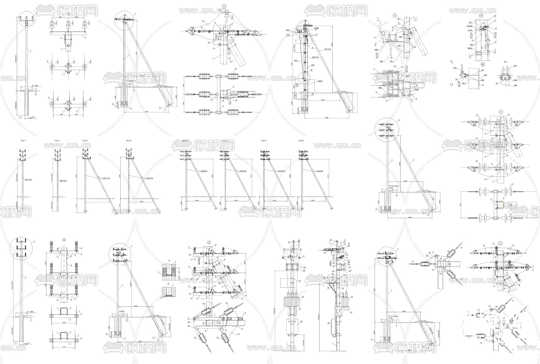 电线杆CAD图库下载（渲染图1）