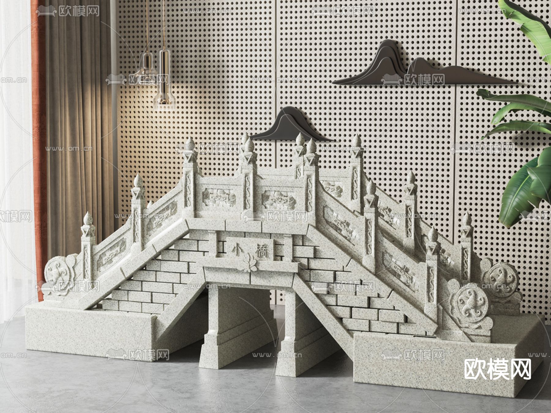 新中式拱桥 石桥 景观桥3d模型下载