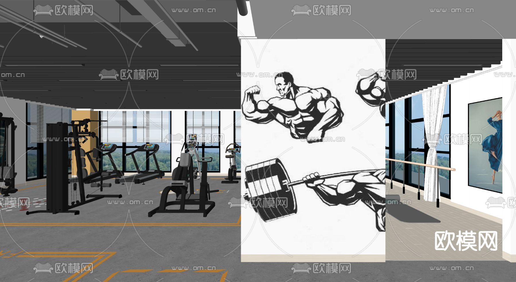 现代乒乓球 健身房su模型下载（渲染图2）