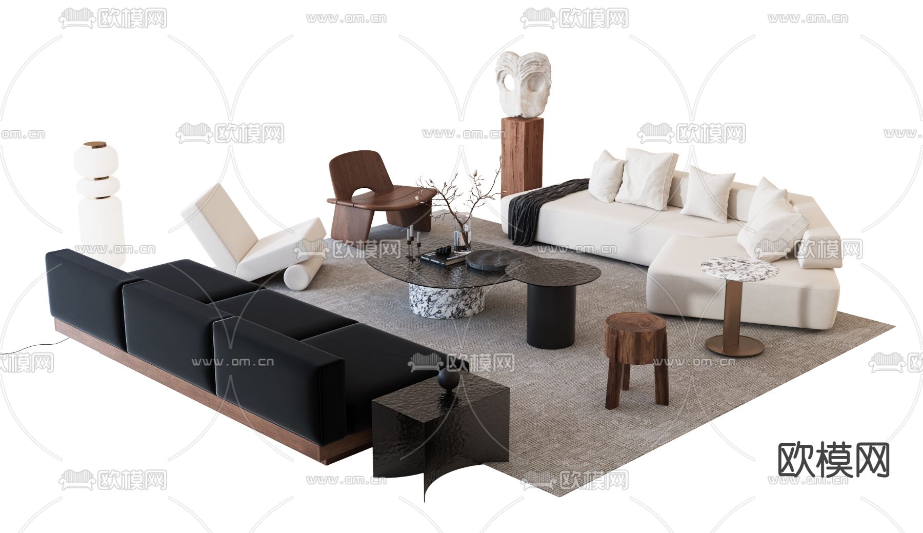 现代沙发组合su模型下载（渲染图1）