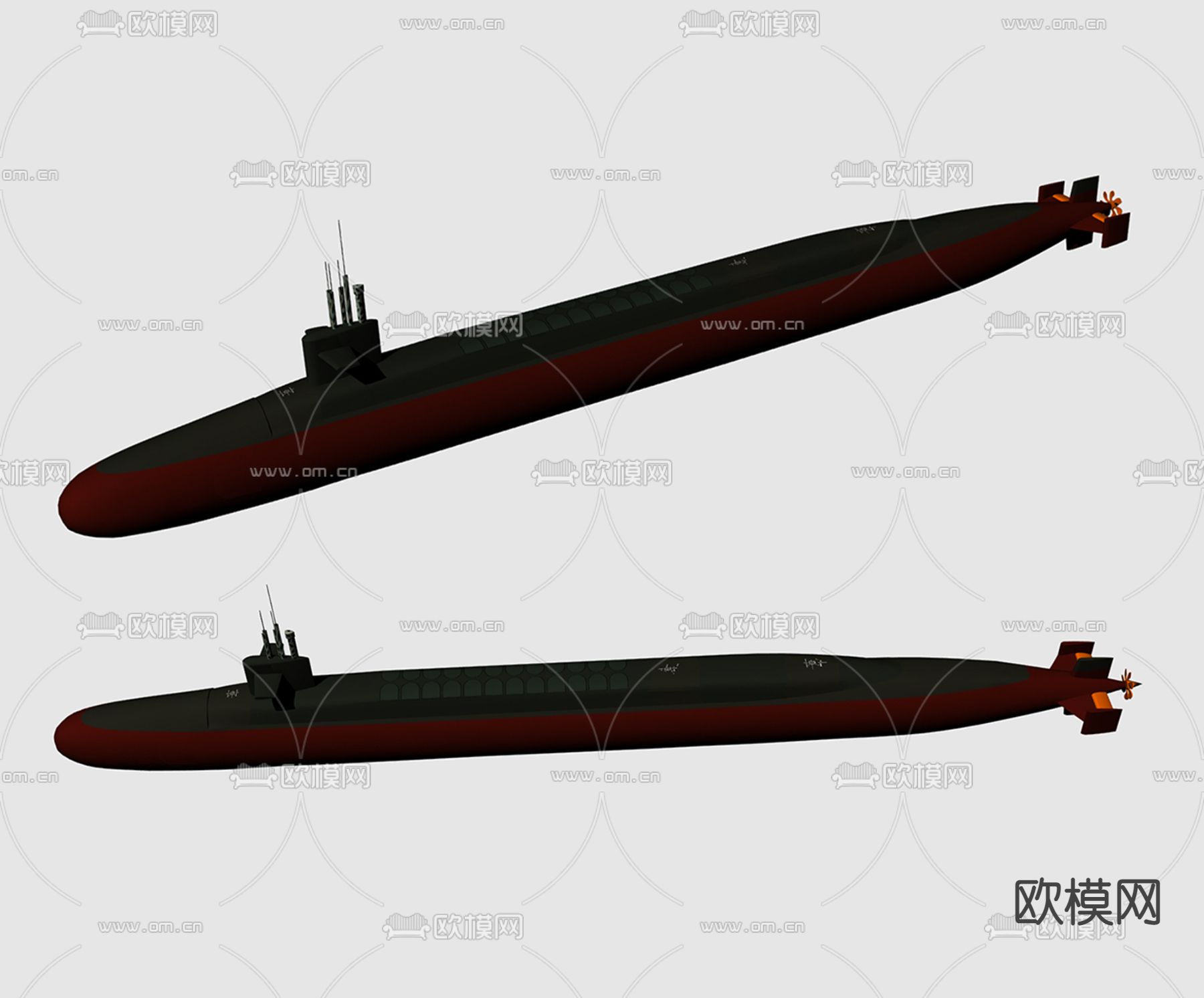 核潜艇su模型下载（渲染图2）