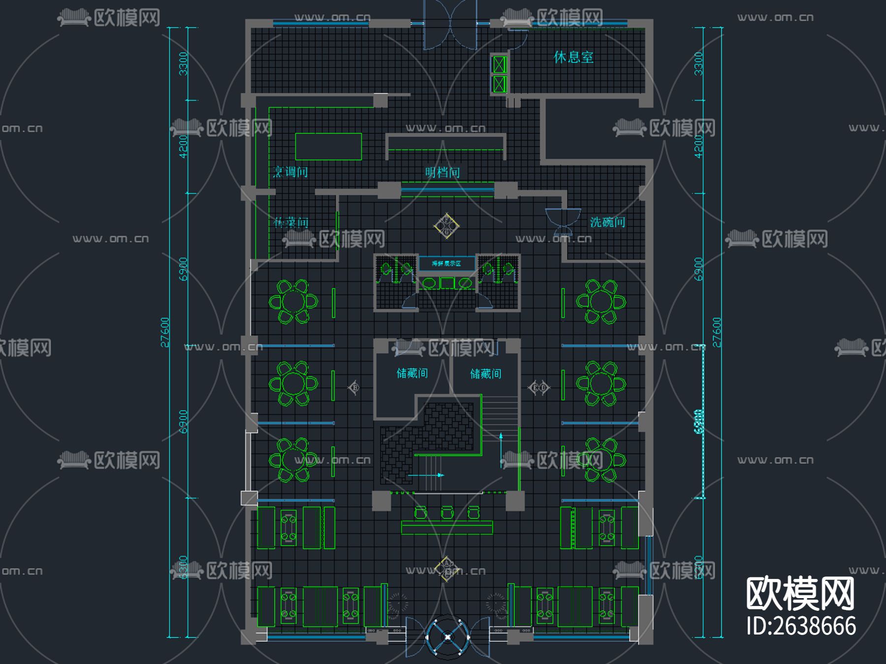 182套餐饮空间CAD施工图下载（渲染图6）