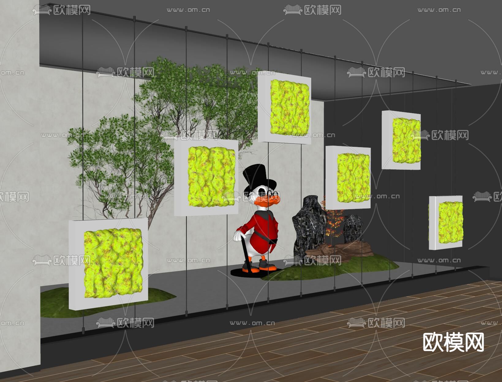 现代植物墙 植物堆su模型下载（渲染图2）