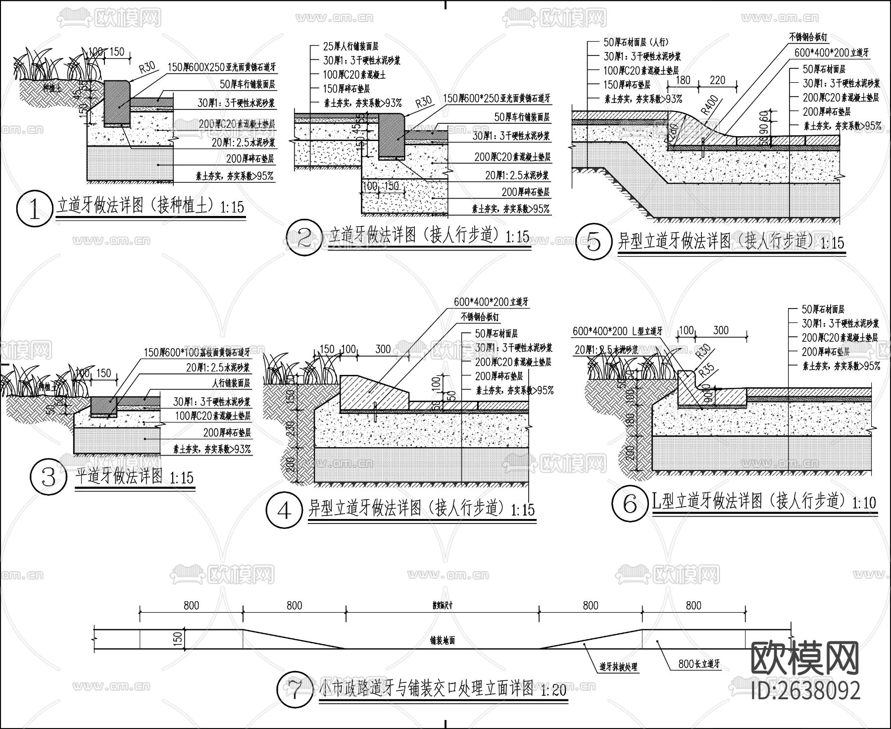 路缘石与道路相接CAD节点大样下载（渲染图1）