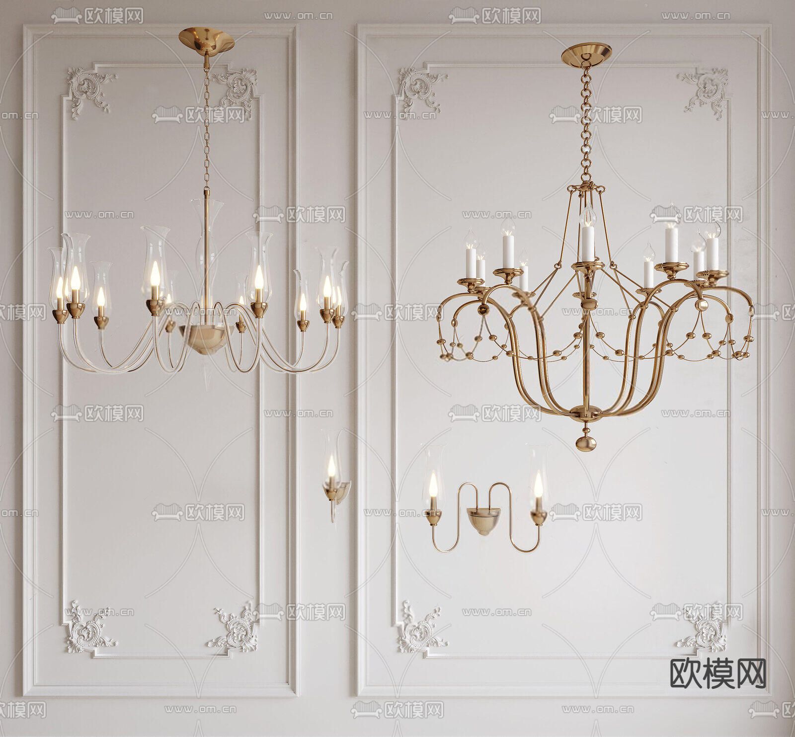 法式烛台吊灯su模型下载（渲染图1）