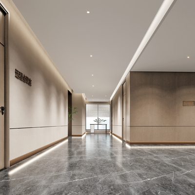  办公过道 公司走廊su模型 