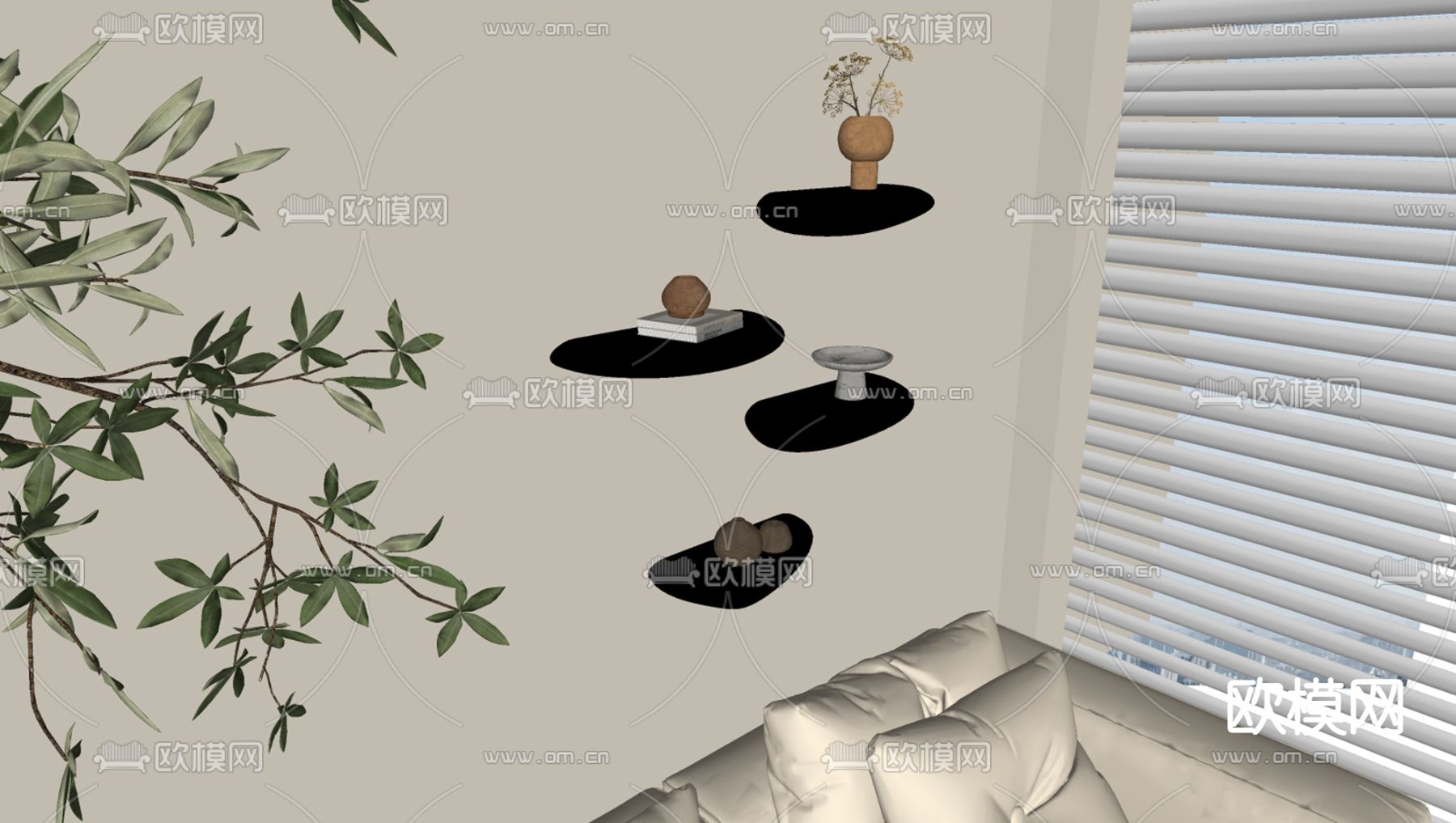 奶油风壁架su模型下载（渲染图2）