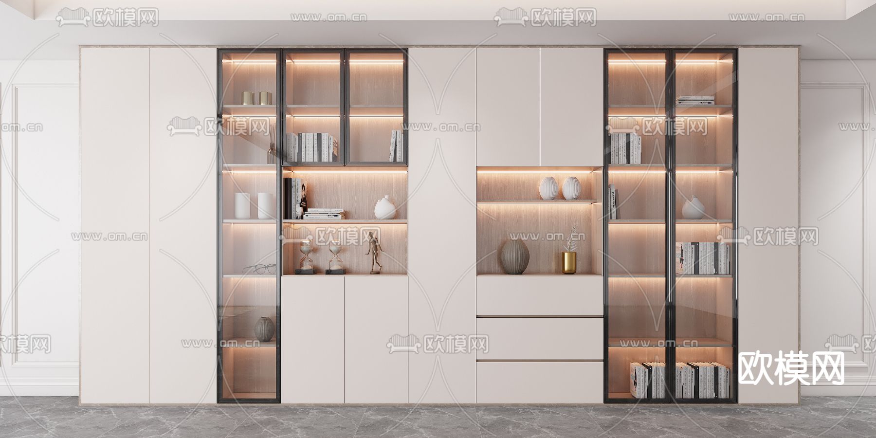 奶油风书柜 书架3d模型下载