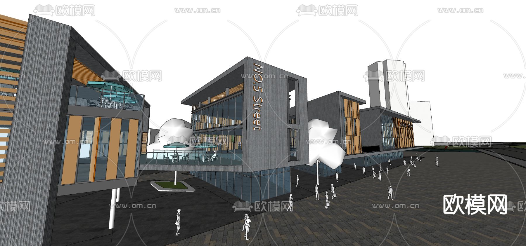 现代商业街su模型下载（渲染图3）