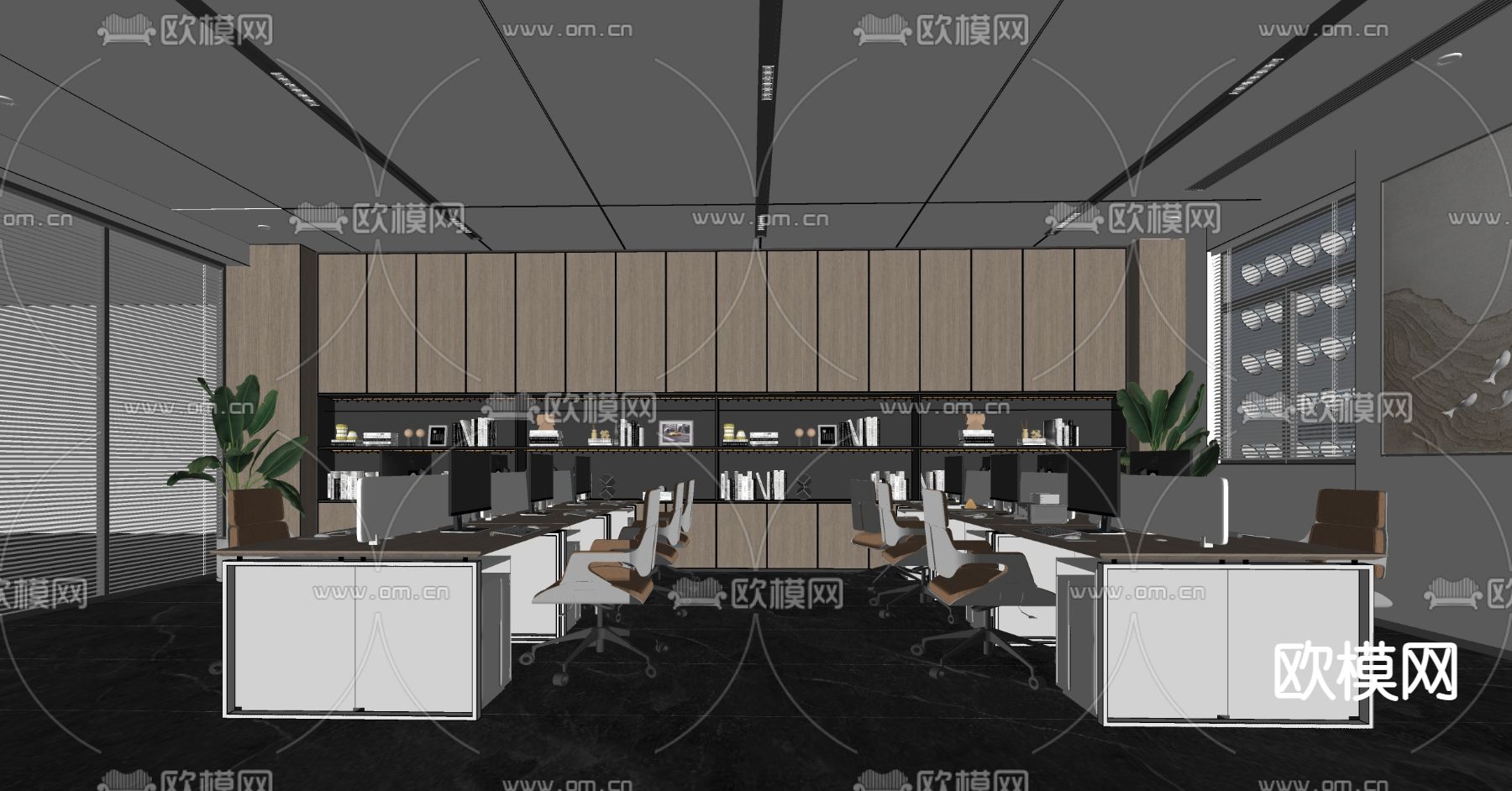 现代公共办公区su模型下载（渲染图2）