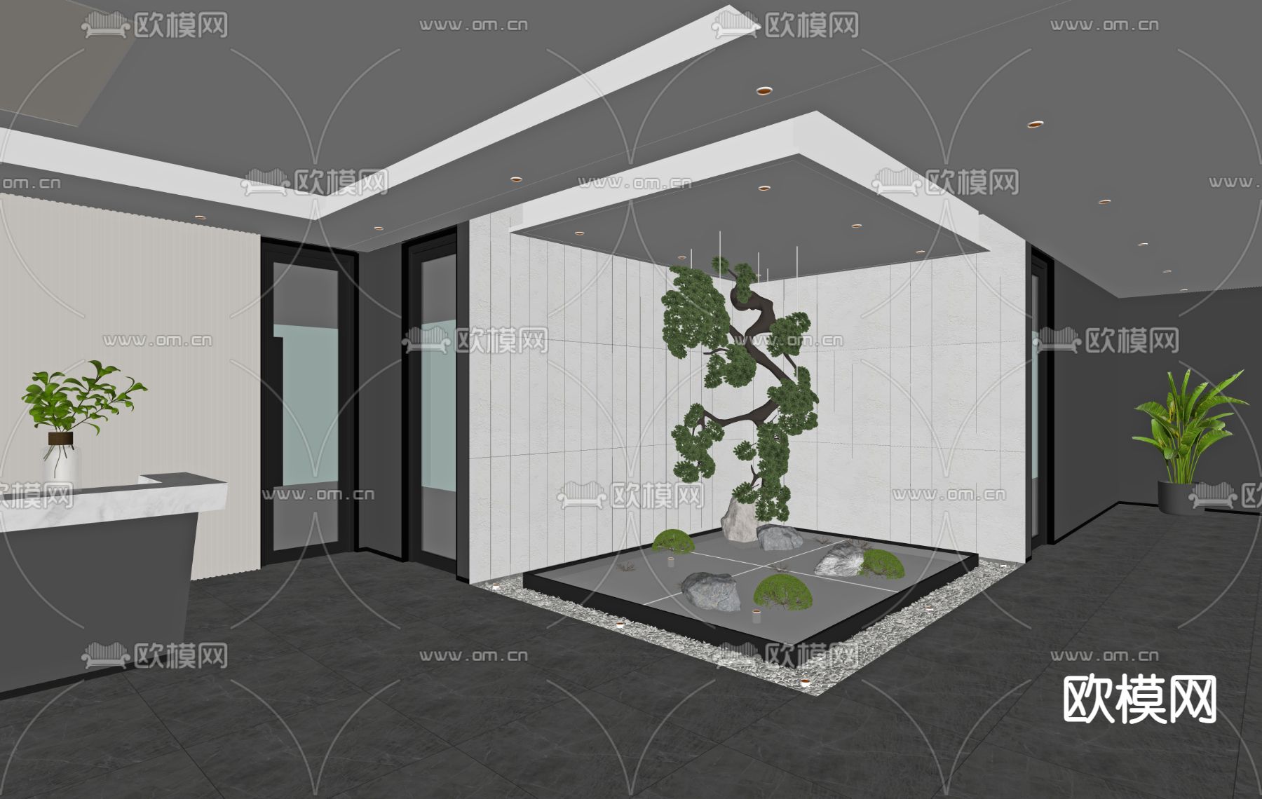 现代松树小品 植物堆su模型下载（渲染图2）