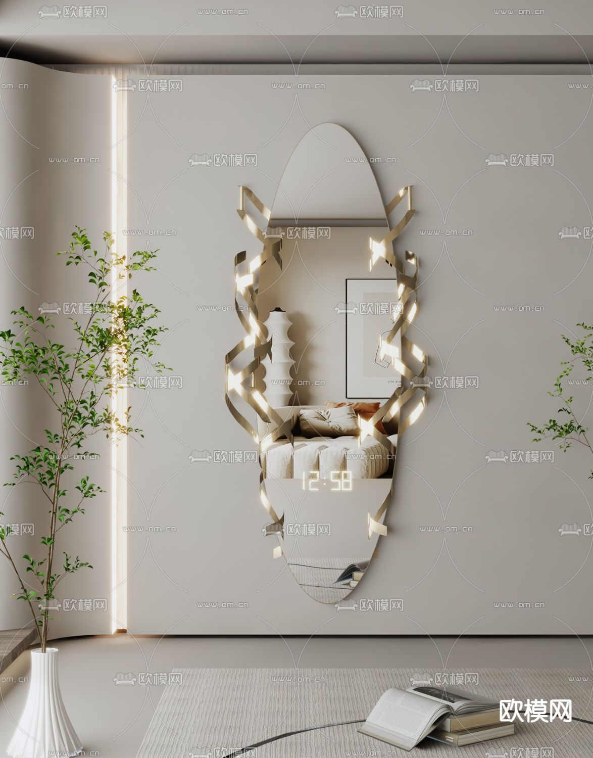 椭圆镜子 全身镜 化妆镜3d模型下载