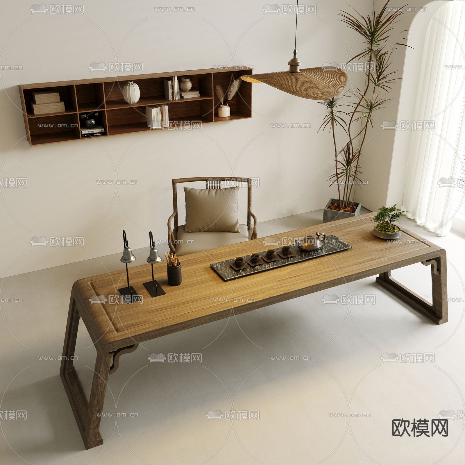 侘寂茶桌椅su模型下载（渲染图1）