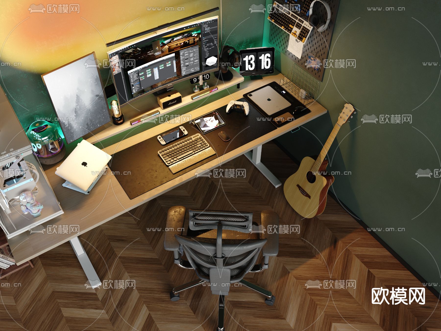 电脑桌 台式电脑3d模型下载（渲染图1）