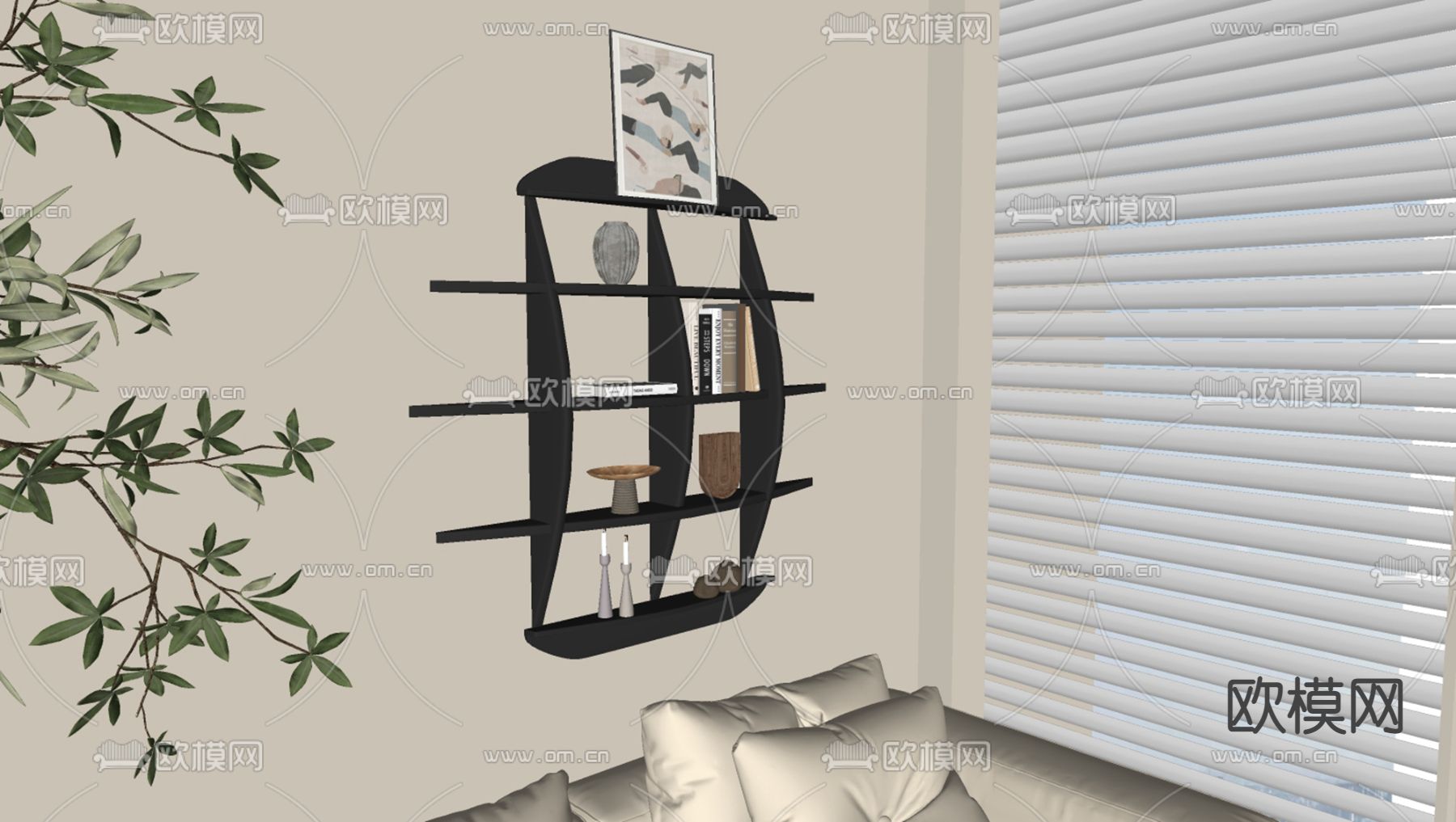 现代壁架su模型下载（渲染图2）