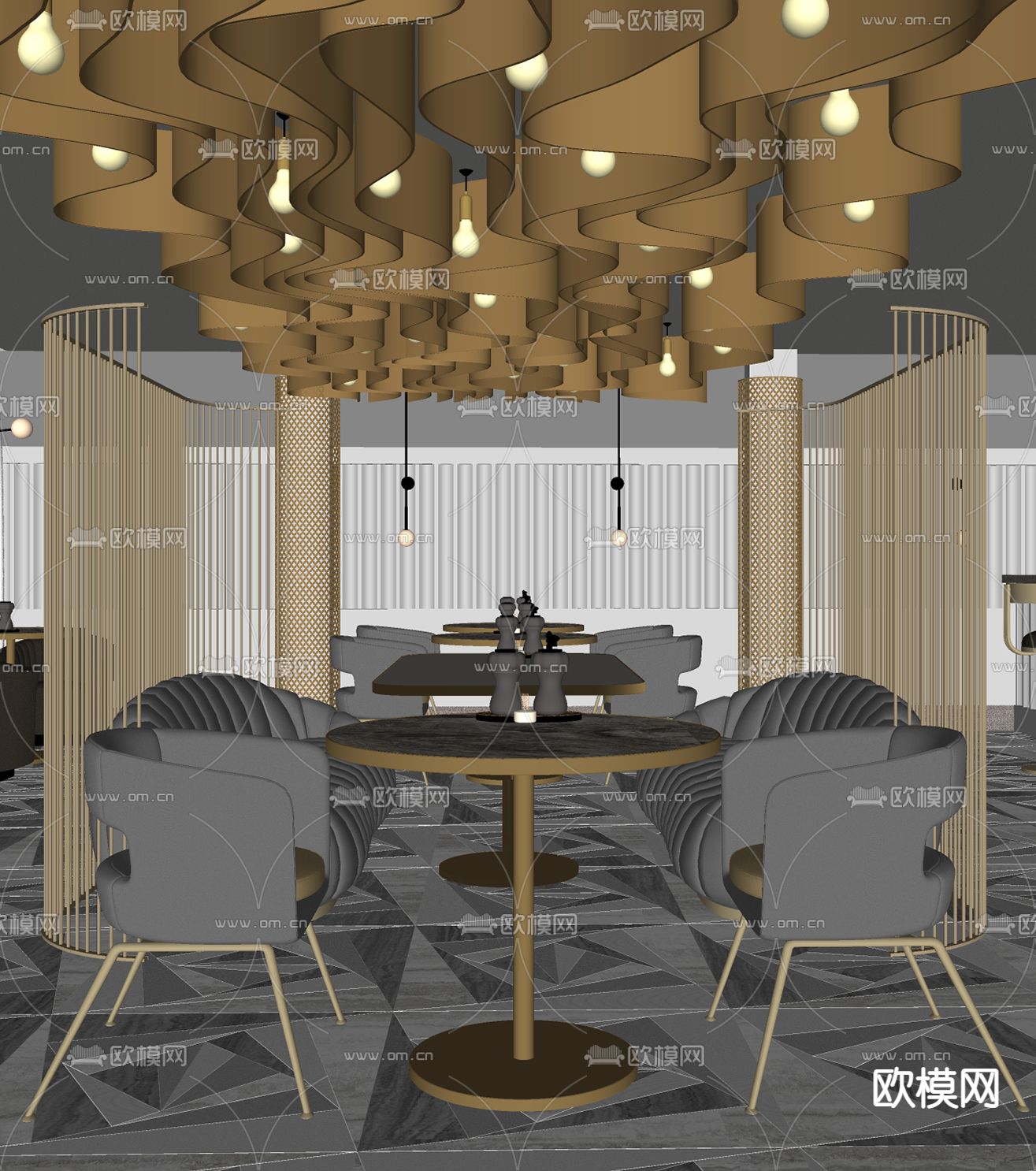 现代西餐厅su模型下载（渲染图2）