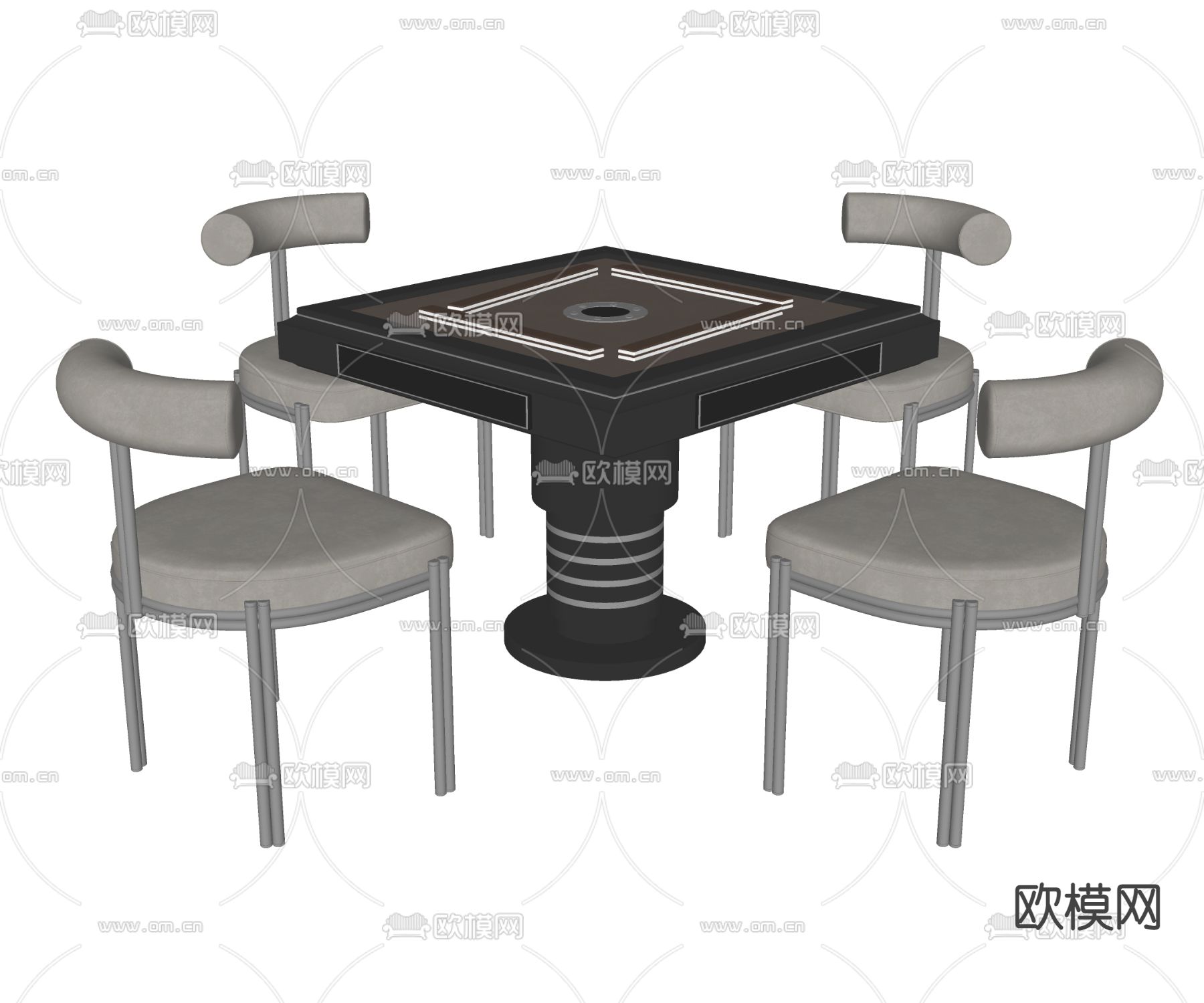 现代麻将桌椅su模型下载（渲染图2）