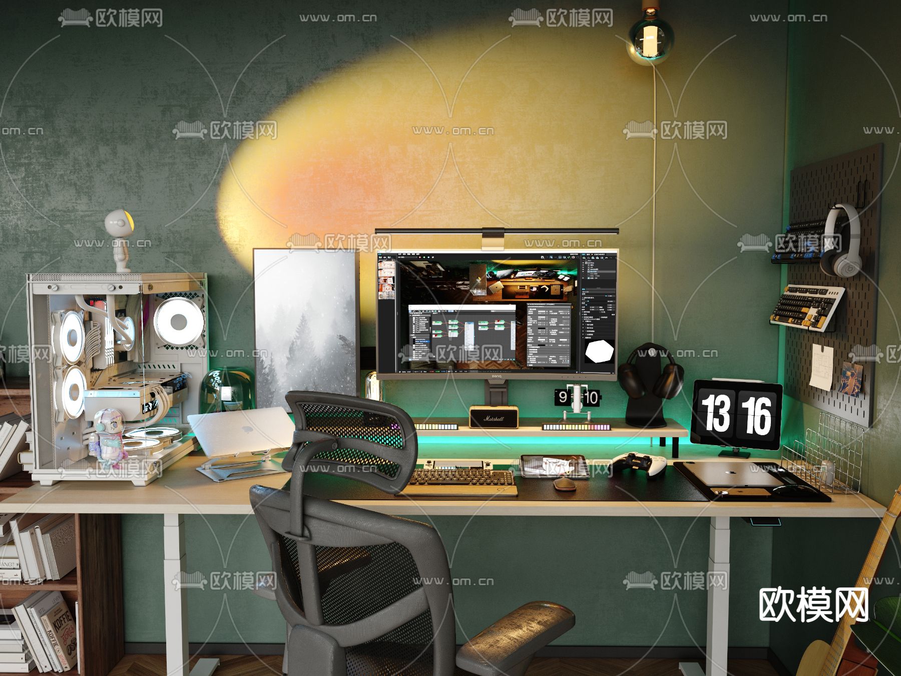 电脑桌 台式电脑3d模型下载（渲染图2）