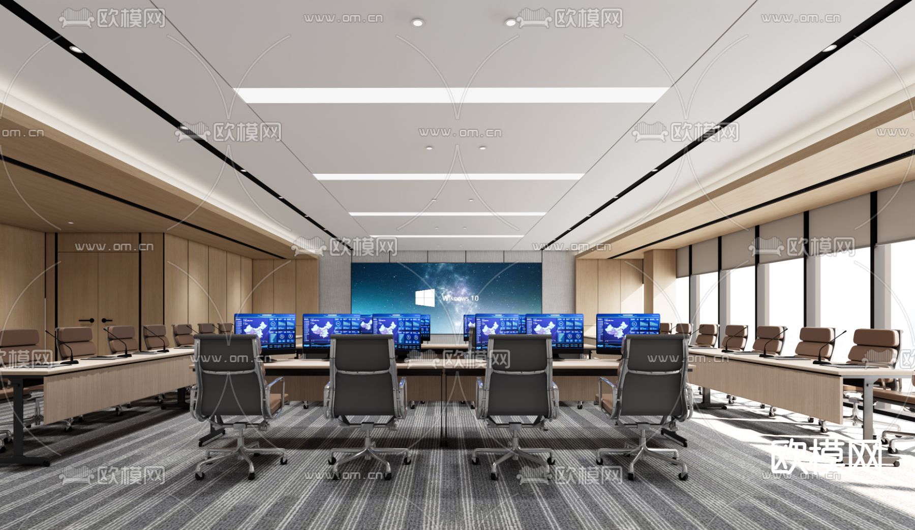 现代监控室 指挥室su模型下载（渲染图1）
