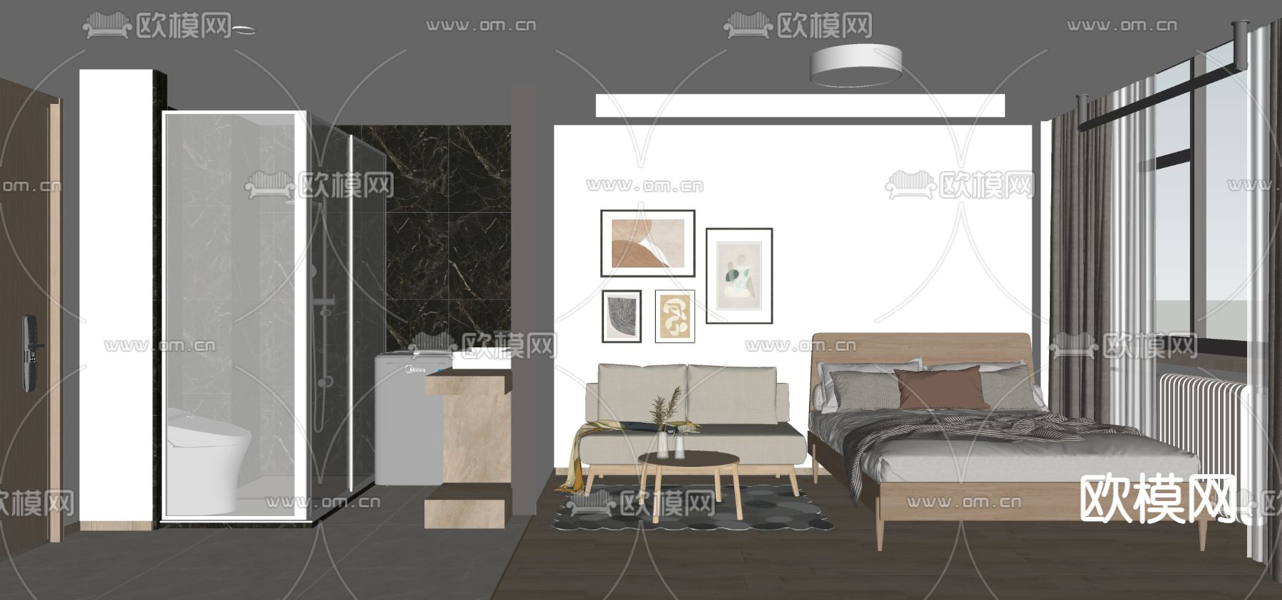 现代单身公寓su模型下载（渲染图3）