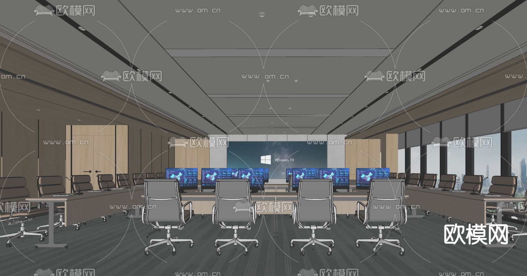 现代监控室 指挥室su模型下载（渲染图2）
