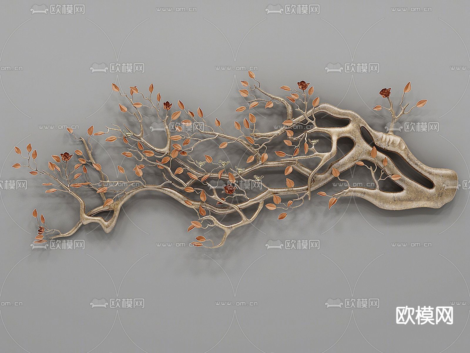 新中式树枝挂件 墙饰su模型下载_ID14088125_sketchup模型下载-欧模网
